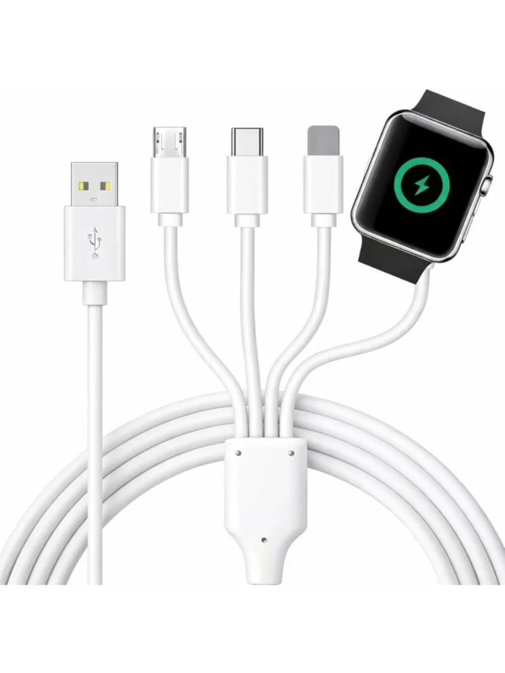 4-in-1 Multi Charging Cable for Apple Watch, iPhone, USB-C & Micro - 4FT Travel